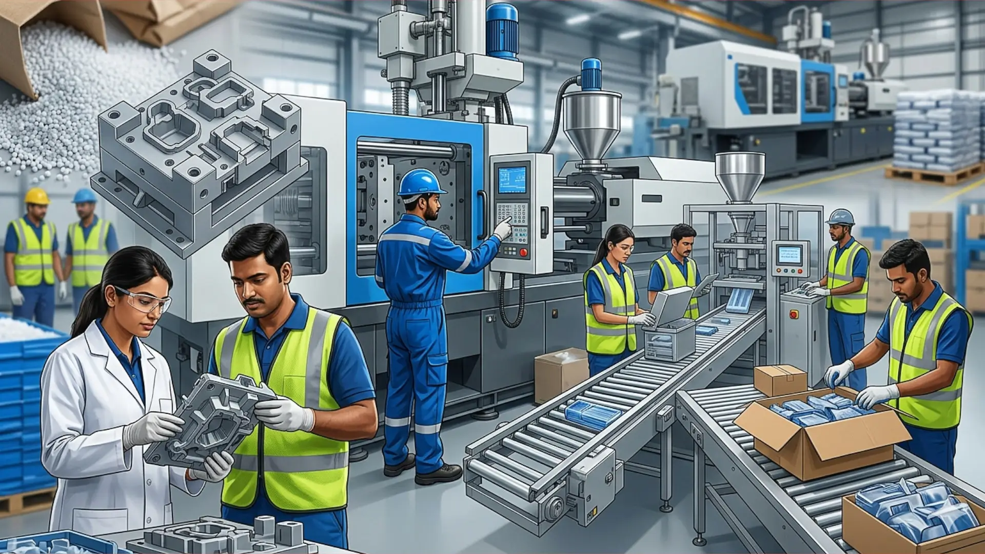 сотрудники производства пластиков и упаковки