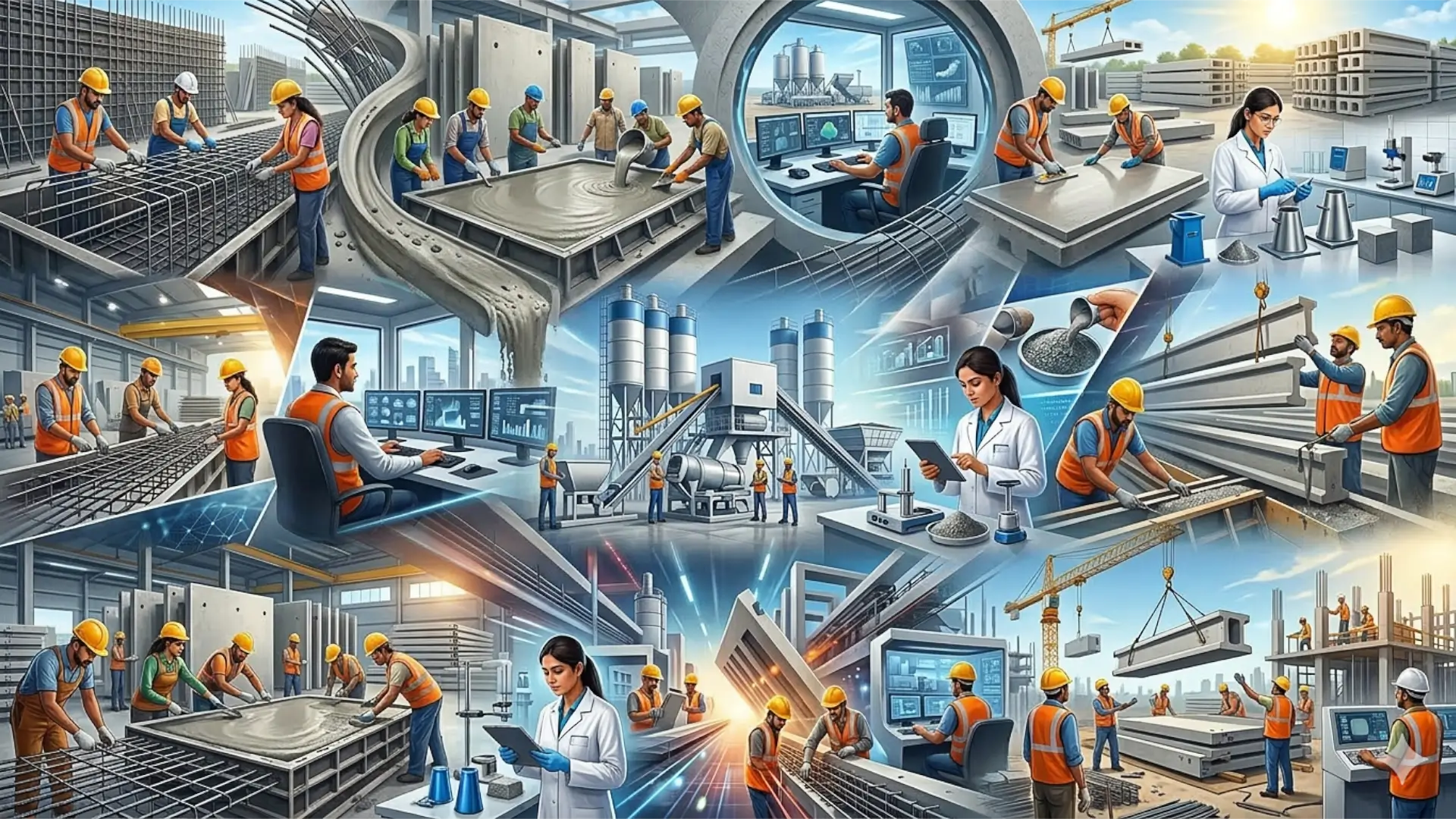 Рабочие строительных смеси сборного железобетона